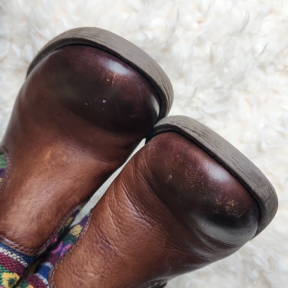 Lucky Brand Western Aztec Tribal Slouchy Tapestry Brown Ankle Pull-On Boots - Picture 8 of 10